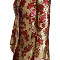 Red Gold Floral Brocade Cape Coat Jacket