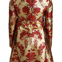 Red Gold Floral Brocade Cape Coat Jacket