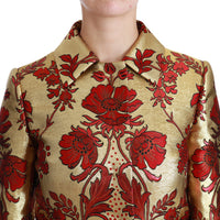 Red Gold Floral Brocade Cape Coat Jacket