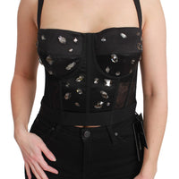 Black Crystal Strap Bustier Corset Top