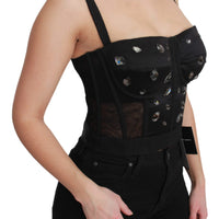 Black Crystal Strap Bustier Corset Top