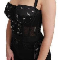 Black Crystal Strap Bustier Corset Top