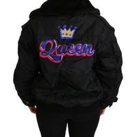 Black Queen Crown Sequined Bomber Jacket