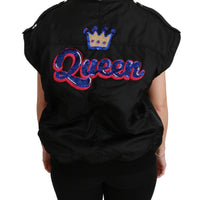 Black Queen Crown Sequined Bomber Jacket