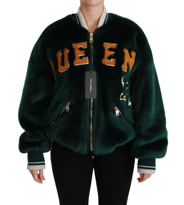 Green Queen Faux Fur Bomber Coat Jacket