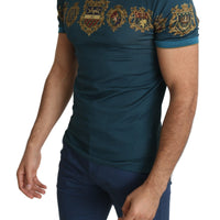 Blue Emblem Print Casual Top  Cotton T-shirt