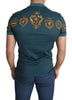 Blue Emblem Print Casual Top  Cotton T-shirt