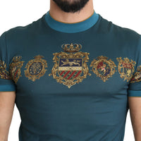 Blue Emblem Print Casual Top  Cotton T-shirt