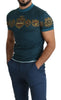 Blue Emblem Print Casual Top  Cotton T-shirt