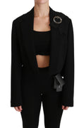 Black Cropped Blazer Coat  Wool Stretch Jacket