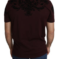 Brown Floral Motif Logo Print Cotton T-shirt