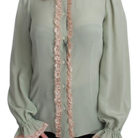 Mint Green Silk Sequin Lace Blouse Shirt