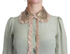 Mint Green Silk Sequin Lace Blouse Shirt