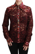 Bordeaux Lace Floral Crystal Blouse  Shirt