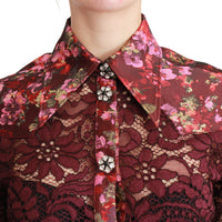 Bordeaux Lace Floral Crystal Blouse  Shirt