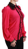 Pink Silk Black Sequin Lace Shirt Blouse