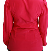 Pink Silk Black Sequin Lace Shirt Blouse