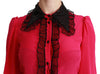 Pink Silk Black Sequin Lace Shirt Blouse