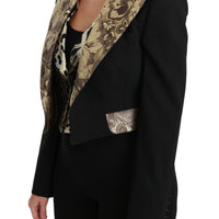 Black Jacquard Vest Blazer Coat Wool Jacket