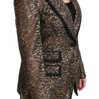 Gold Black Lace Blazer Coat Floral Jacket