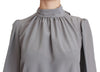 Gray Silk Neck Scarf Bow Blouse Shirt