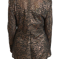 Gold Black Lace Blazer Coat Floral Jacket