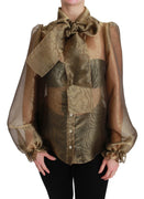 Gold Bow Collar Sheer Shirt Blouse Top