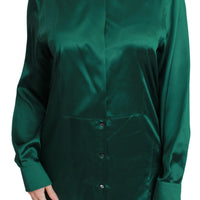 Green Collared Blouse Shirt 100% Silk Top