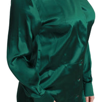 Green Collared Blouse Shirt 100% Silk Top
