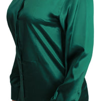 Green Collared Blouse Shirt 100% Silk Top