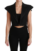 Black Sleeveless Cropped Blazer Wool Jacket
