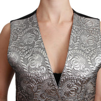 Silver Brocade Sleeveless Metallic Top