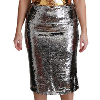 Gold Silver Sequined Bodycon Midi Dress