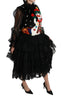 Black Snowman Lace Layered Tulle Midi Dress