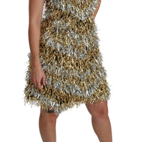 Silver Gold Sheath Mini Shift Gown Dress