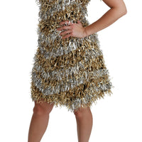 Silver Gold Sheath Mini Shift Gown Dress