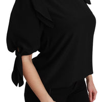 Black Short Sleeve Casual Blouse Silk Top