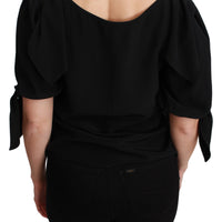 Black Short Sleeve Casual Blouse Silk Top