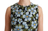 Blue Floral Brocade Gown Shift Dress