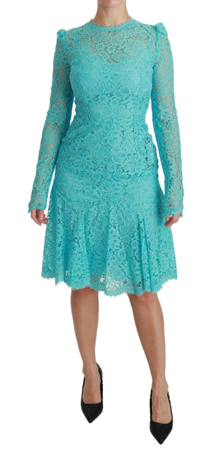 Blue Lace Knee Length Sheath Cotton Dress