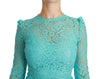 Blue Lace Knee Length Sheath Cotton Dress