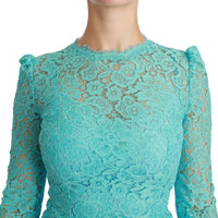 Blue Lace Knee Length Sheath Cotton Dress