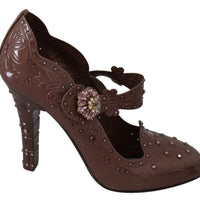 Brown Floral Crystal CINDERELLA Heels Shoes