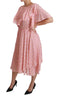 Silk Pink Polka Dots Pleated A-line Midi Dress