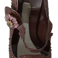 Brown Floral Crystal CINDERELLA Heels Shoes