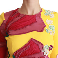 Yellow Floral Crystal Bodycon Sheath Dress