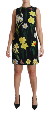 Black Floral Sleeveless Sheath Mini Dress