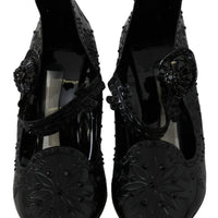 Black Floral Crystal CINDERELLA Heels Shoes