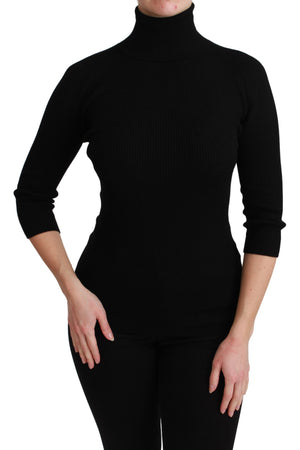 Black Turtleneck Wool Pullover Sweater