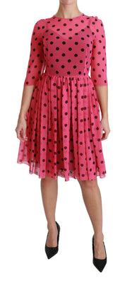 Pink Polka Dots A-line Knee Length Dress